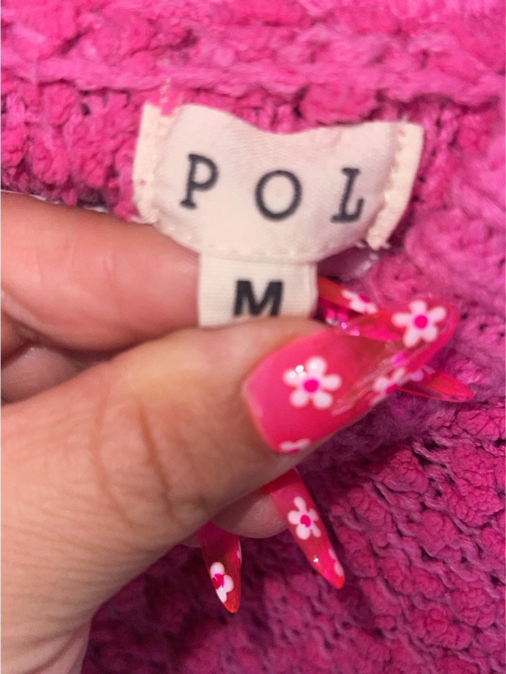 POL Hot Pink V-Neck Bubble Knit Hooded Sweater - Picture 4 of 4
